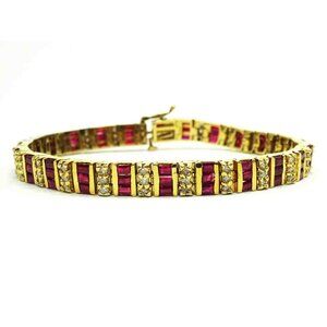 Heat Treated Natural Ruby & Diamond Bracelet 14k Gold